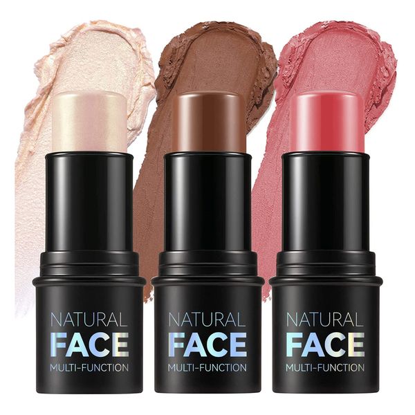 High Pigment Waterproof Long-lasting Multi-Function Beauty Stick Contour Highlighter Blusher-Non-Greasy Bronzer Facial Makeup