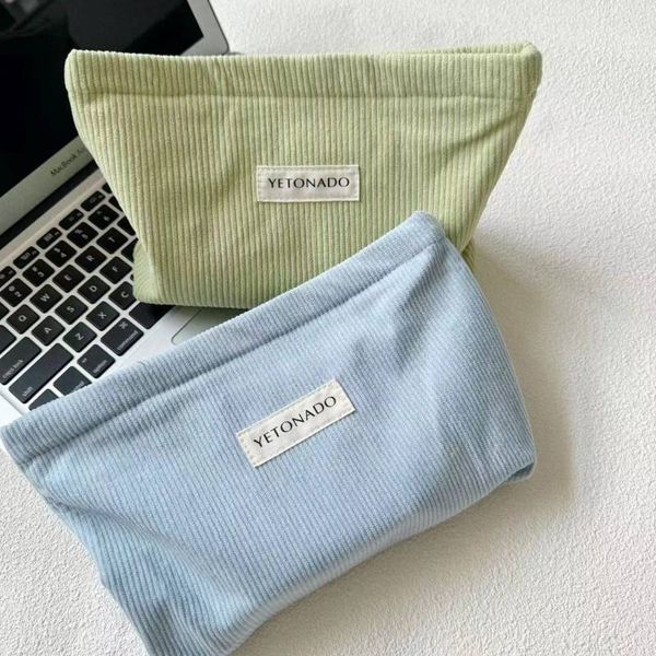 Custom Luxury Corduroy Striped Velvet Lightweight Travel Beauty Organizer Cosmetic Bag Makeup Pouch for Women Wed Promotion Gift